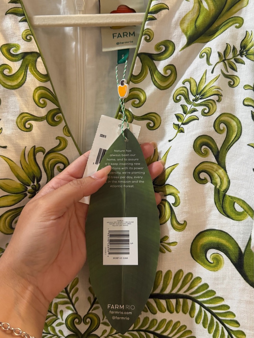 NEW Farm Rio White and Green Floral V-Neck Mini Dress Sz S - Picture 5 of 6